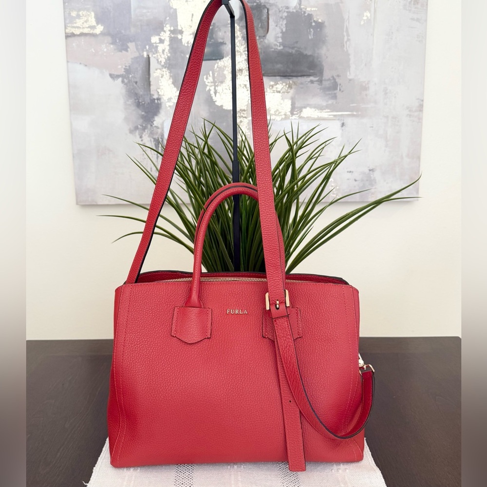 Furla Red Leather Satchel Bag - Picture 2 of 14